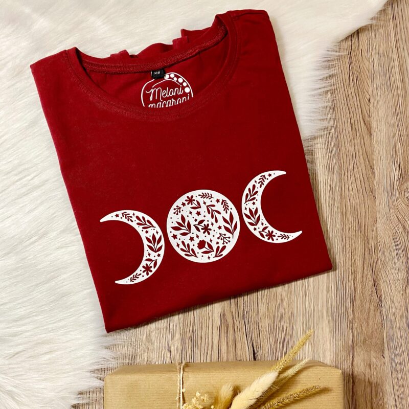 T-Shirt Damen Mondphasen weinrot