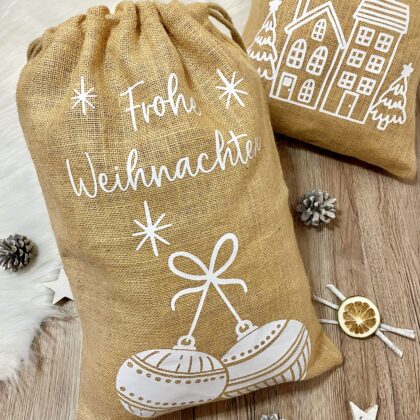 Jutebeutel Weihnachten Christbaumkugeln