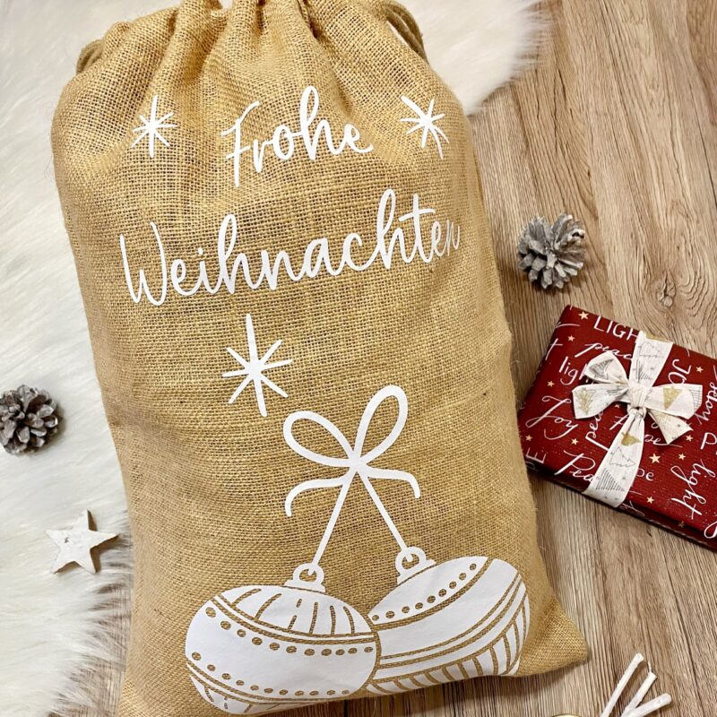 Jutebeutel Weihnachten Christbaumkugeln