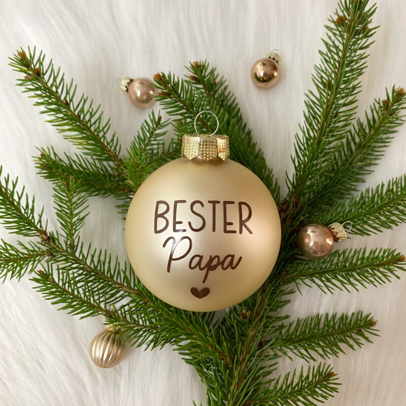 Christbaumkugel 8 cm Echtglas creme matt Bester Papa Herz