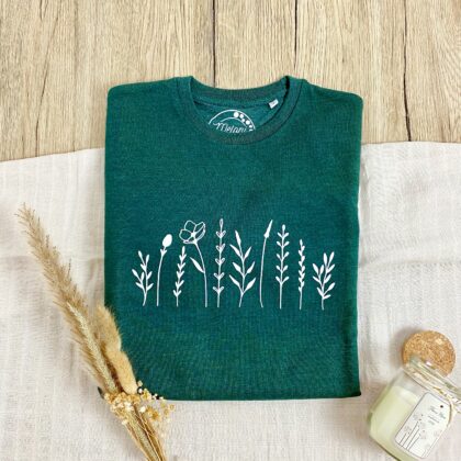 Damen Sweatshirt dunkelgrün Blumen